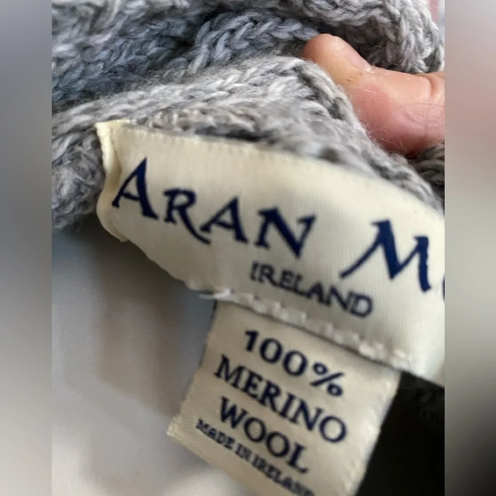 Aran Mor Merino Wool Ireland Cozy Gray Cable Knit Turtleneck Sweater Sz M - Picture 6 of 11